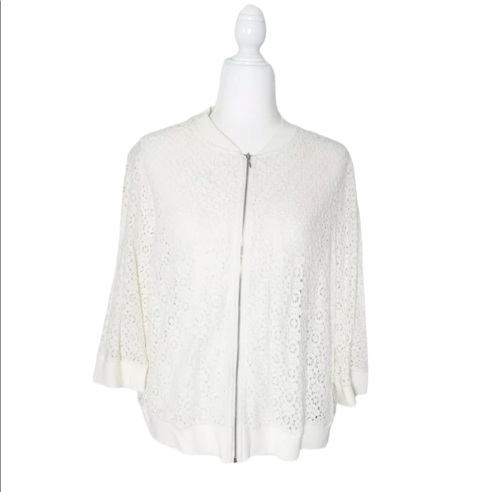Torrid Womens Full Zip Lace Crochet Bomber Jacket Coat 0 Large 12 White GUC L61